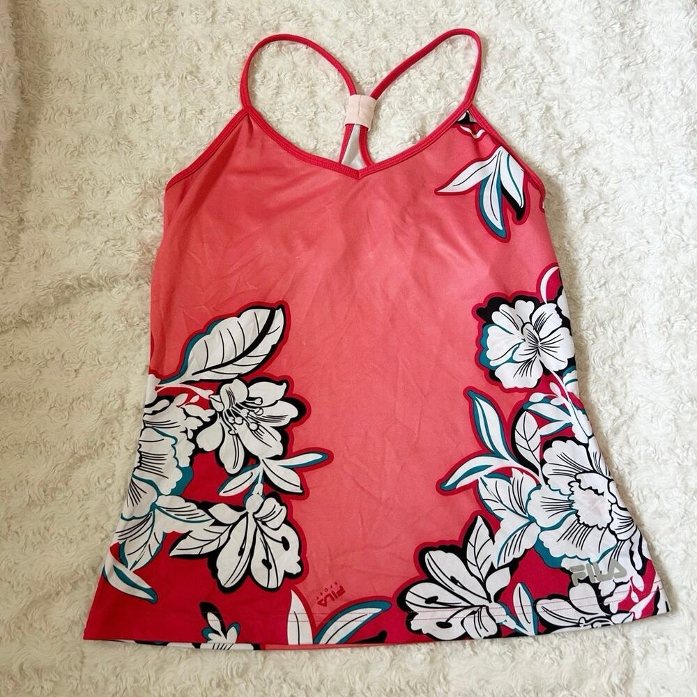 pink floral print fila activewear tank top